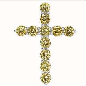 Stunning 11ct Moissanite Cross Necklace in Yellow - Silvery chain. Brand new.